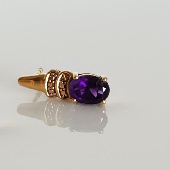 Amethyst Earrings 14K Gold Plated - Picture 9 of 11